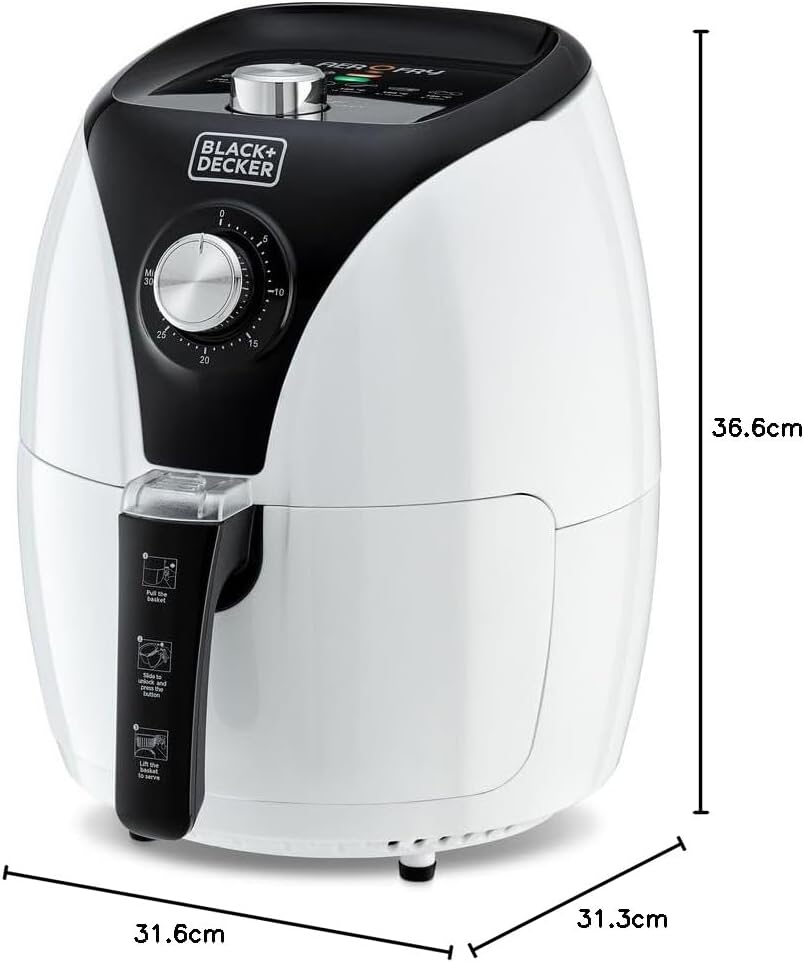 Black+Decker 2.5L 1500W Manual Aerofry Air Fryer With Rapid Air Convection Technology, White/Black - Af220-B5, 2 Years Warranty