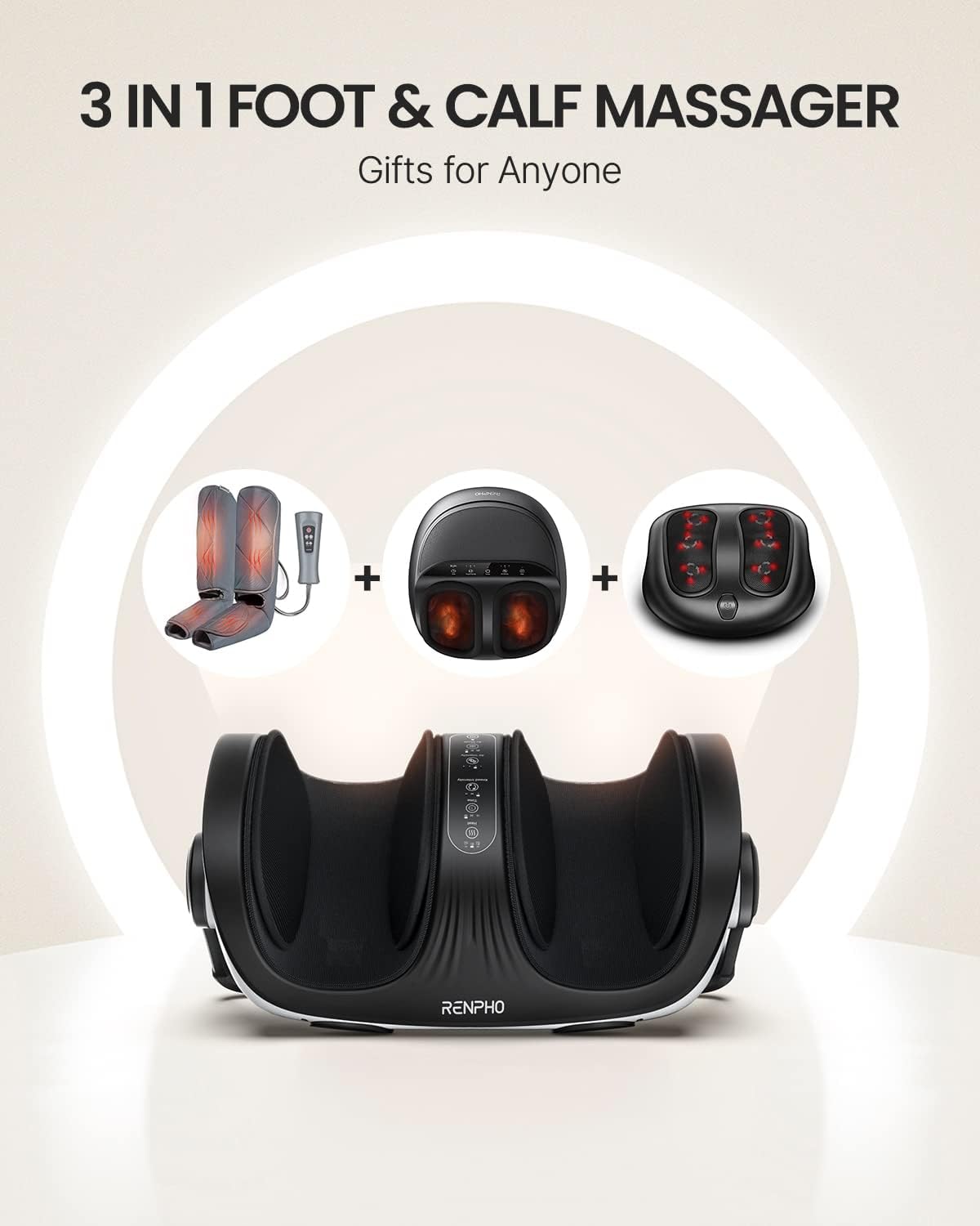RENPHO Foot Massager Machine, Shiatsu Foot and Calf Massager with Heat and Remote, Deep Kneading and Rolling Calf and Leg Massage with Handle, Fits up to US Men Feet Size 14, for Home and Office