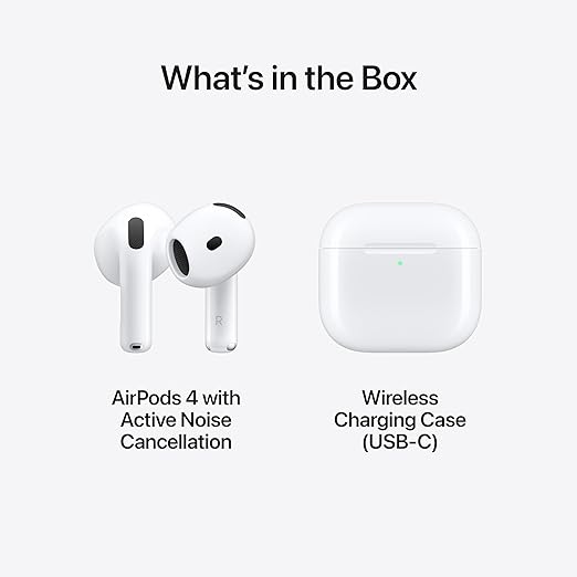 Apple AirPods 4 Wireless Earbuds, Bluetooth Headphones, with Active Noise Cancellation, Personalized Spatial Audio, USB-C Charging Case, H2 Chip