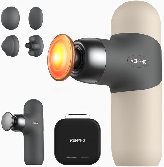 RENPHO Mini Thermal Massage Gun with Heat Function, Mini Massage Gun, Portable Fashionable Percussion Massager, with Coloured Silicone Sleeves, Travel Size with Carry Bag, for Muscle Massage