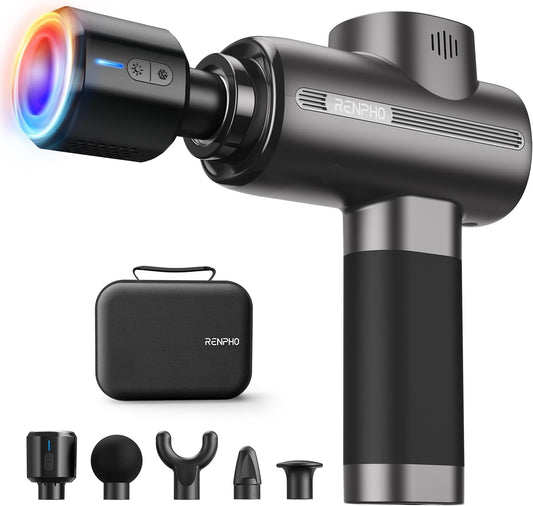 RENPHO Massage Gun with Heat and Cold Head, Muscle Massage Gun Deep Tissue for Athletes, Handheld Deep Tissue Massager Gun with Carry Case, Body Massager for Neck and Back Pain Relief