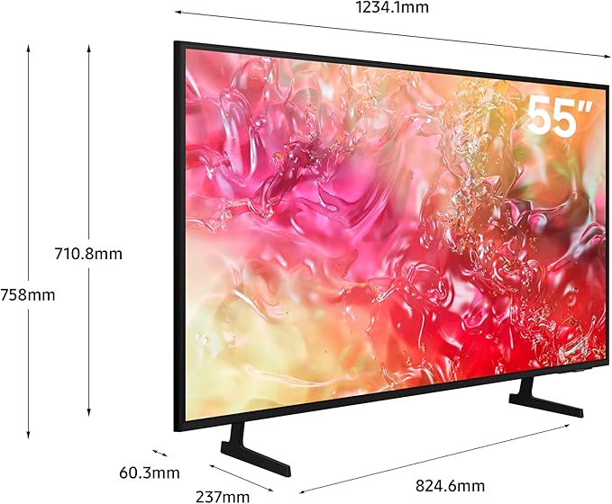 Samsung Smart TV, Crystal UHD, DU7000, 55 Inch, 2024, PurColor, 4K Upscaling, Samsung TV Plus, Q-Symphony, Black, UA55DU7000UXZN