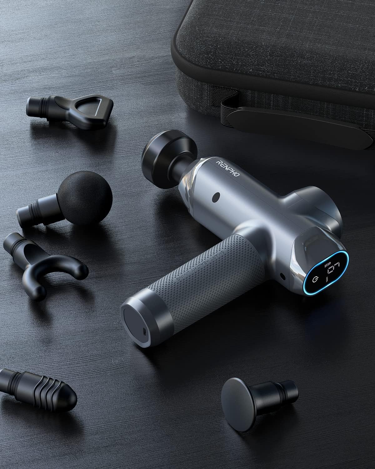 RENPHO R3 Power Upgrade Massage Gun Deep Tissue, 2022 New Percussion Muscle Massage Gun for Athletes, Powerful Portable Electric Handheld Deep Tissue Massager Gun, LED Touch Display, Grey