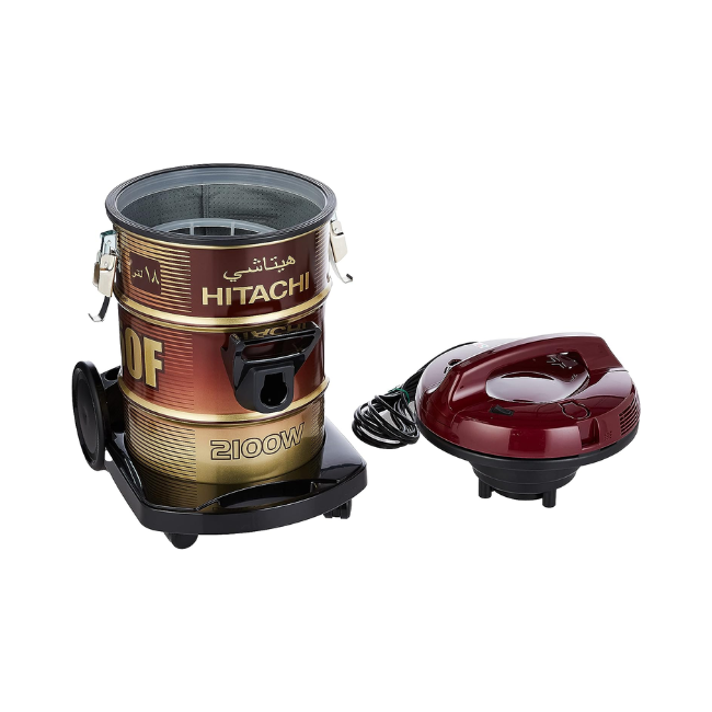 Hitachi Drum Vacuum Cleaner 2100 Watts, 18 Liters Tank Dust Capacity Removable & Washable Filter, Rug-Floor Nozzle, CV950F24CBSWR