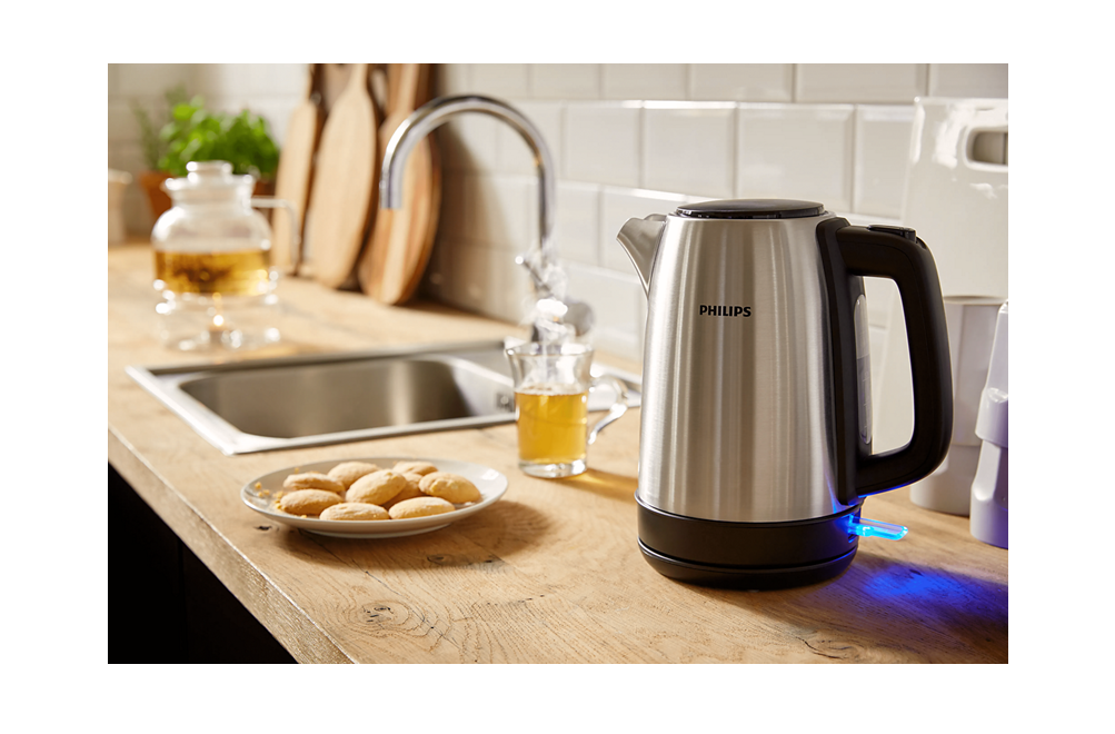Philips HD9350/90 Daily Collection Kettle, 1.7L, 2200W, Brushed Stainless Steel, Spring Lid, Micro-Mesh Filter