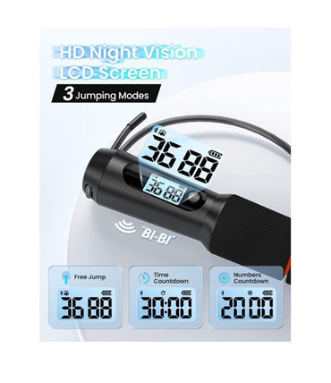 RENPHO R-Q001 Smart Jump Rope, Bluetooth App Tracking, LCD Display, 3 Modes, Adjustable 3m — Black