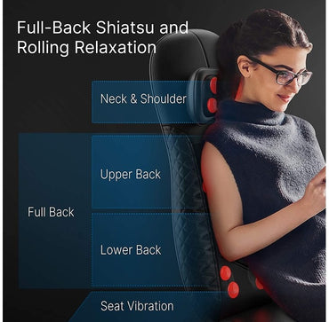 RENPHO Shiatsu Chair Massager,Cushion with Heat For Neck, Back and Shoulder With Adjustable Height RF-BM066-BK, CHAIR PRO