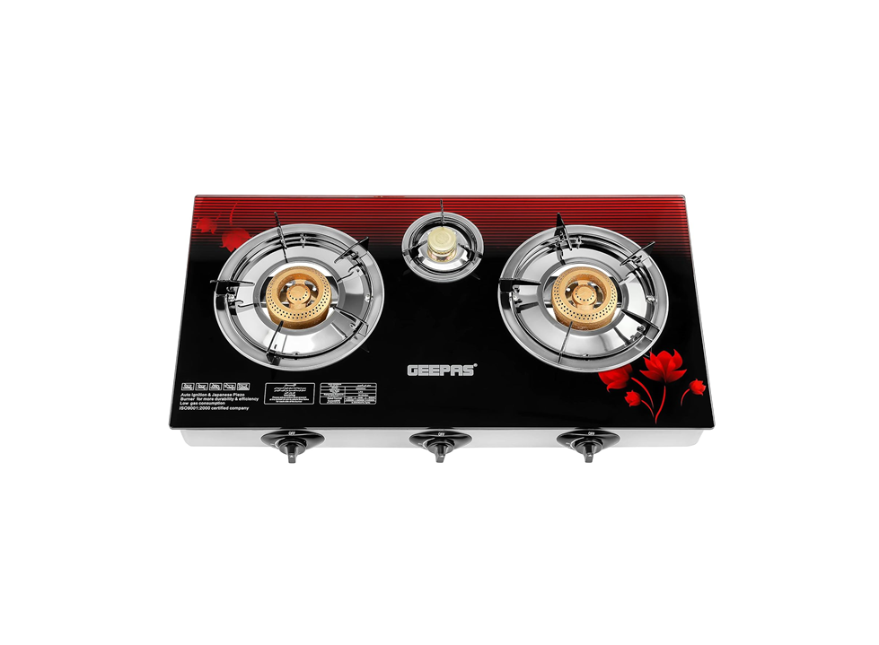 Geepas 3 Burner Gas Stove with Automatic Ignition and Premium Glass Design, GGC31012