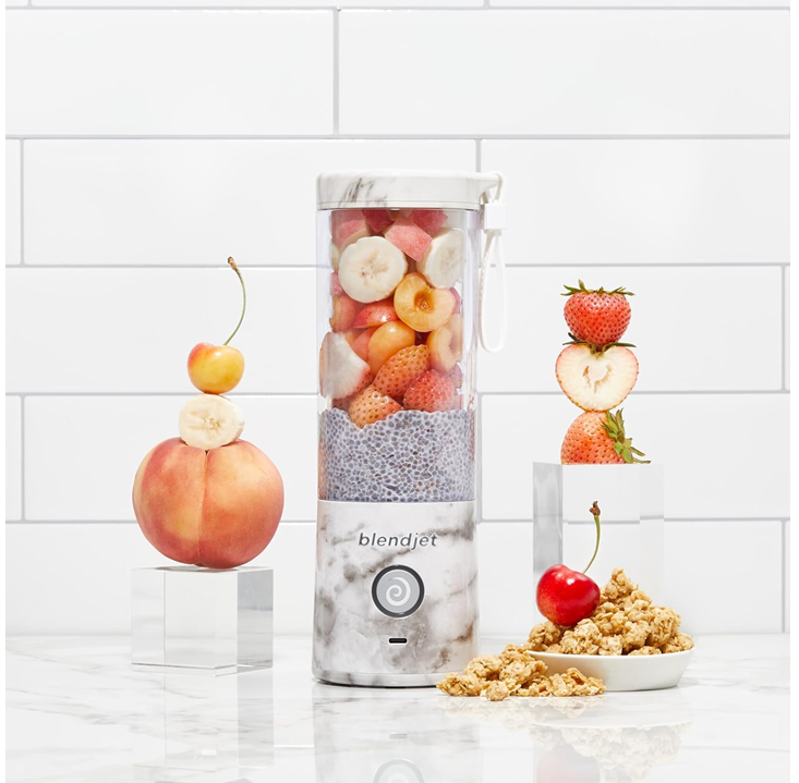 BlendJet 2 Portable Blender| World's Most Powerful 16Oz @22,000 RPM, 6 Stainless Steel Blades, Ice Crasher, USB-C Charging, BPA Free - White Marble Print