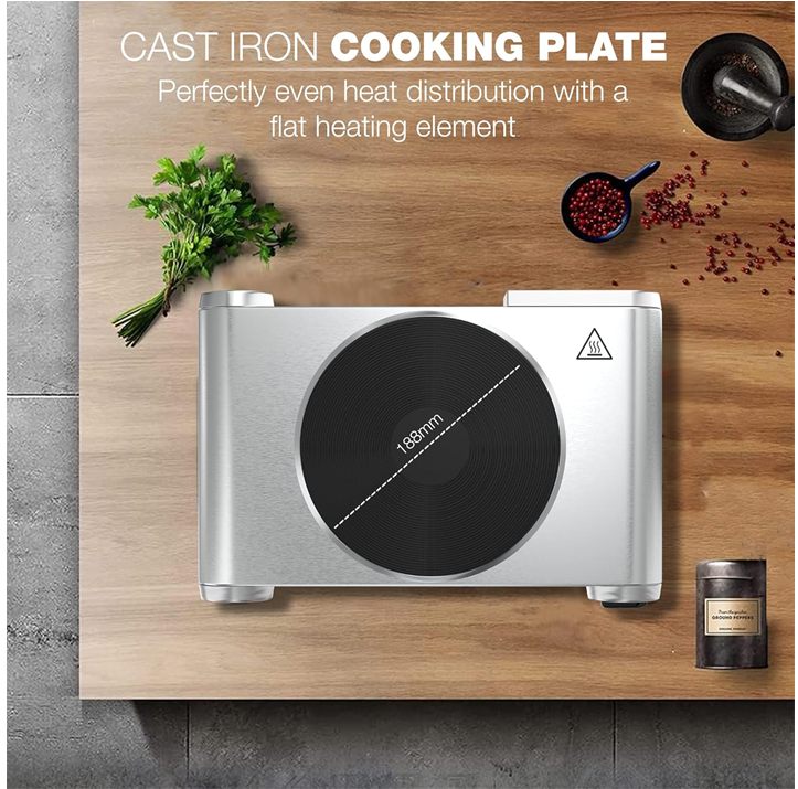 Nikai Single Hot Plate - 1500W Power, Stainless Steel Body - NKTOE4N2