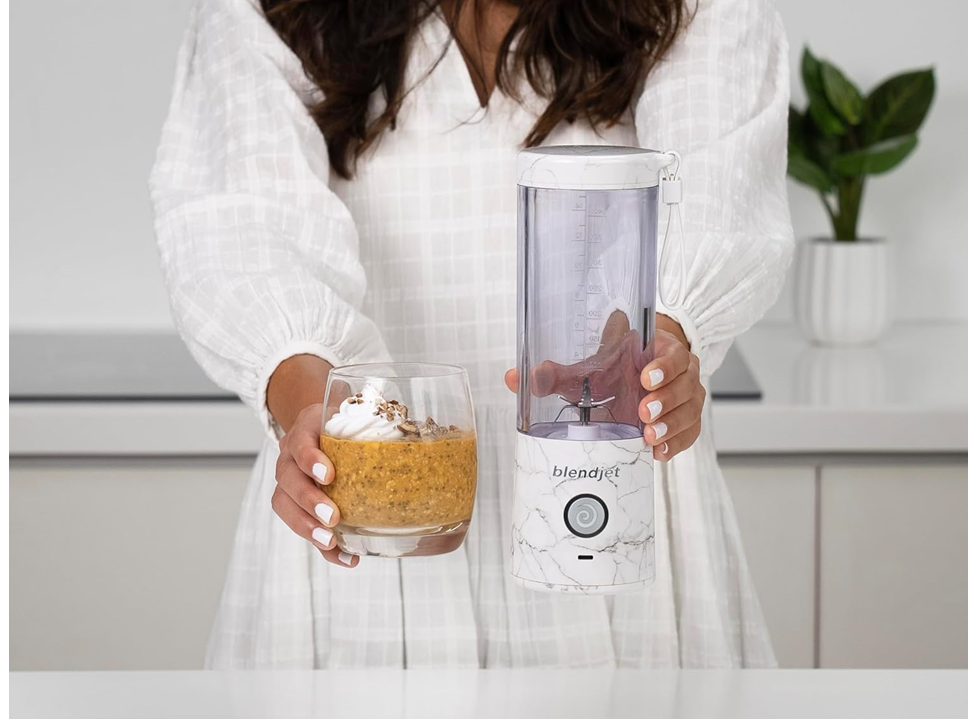 BlendJet 2 Portable Blender| World's Most Powerful 16Oz @22,000 RPM, 6 Stainless Steel Blades, Ice Crasher, USB-C Charging, BPA Free - White Marble Print