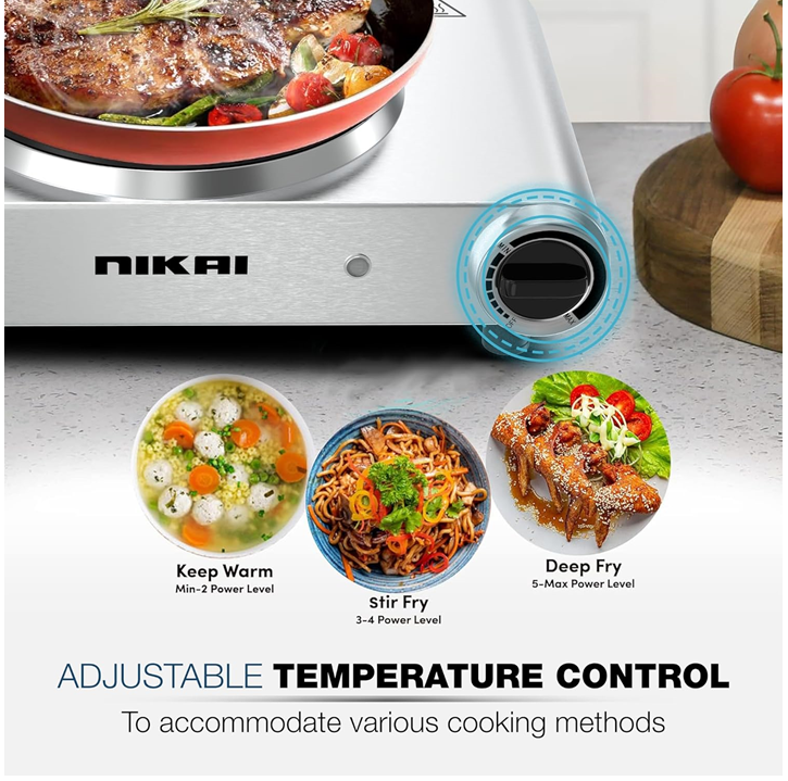 Nikai Single Hot Plate - 1500W Power, Stainless Steel Body - NKTOE4N2