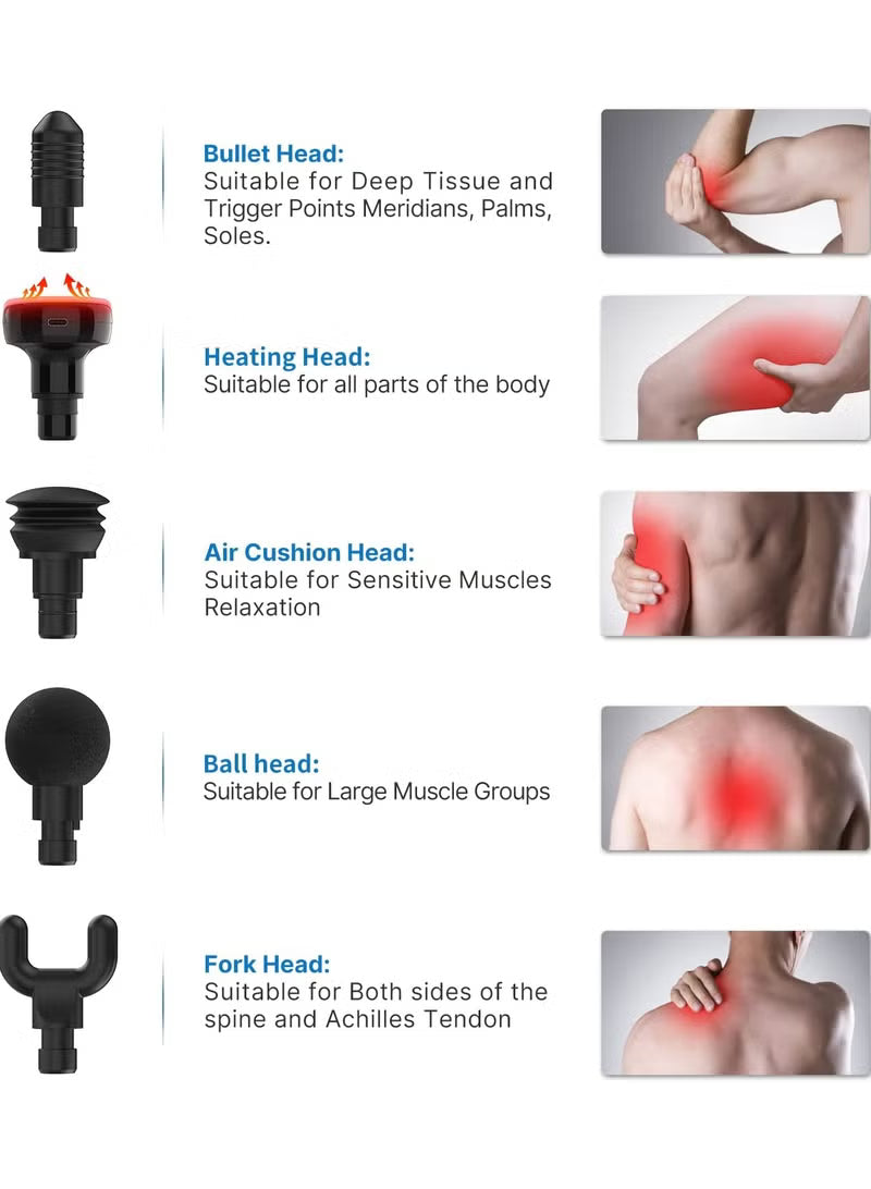 RENPHO Active Massage Gun with Heat, Percussion Muscle Massage Gun for Athletes, Handheld Deep Tissue Massager with 3200rpm, 5 Massage Head, 5 Speed, Carry Case, Body Muscle Massager Gun, Light Black