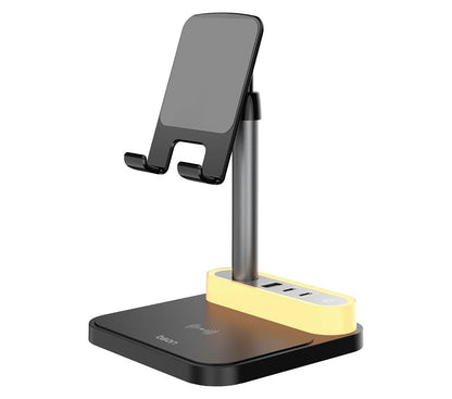 BSON WIRELESS POWER DECK - 4 CHARGING PORTS WITH 15W FAST QI WIRELESS CHARGING , ADJUSTABLE BRIGHTNESS & HEIGHT, MULTIFUNCTION DEVICE WITH SAFETY PROTECTION AND SMART CLIP COMPATIBILITY