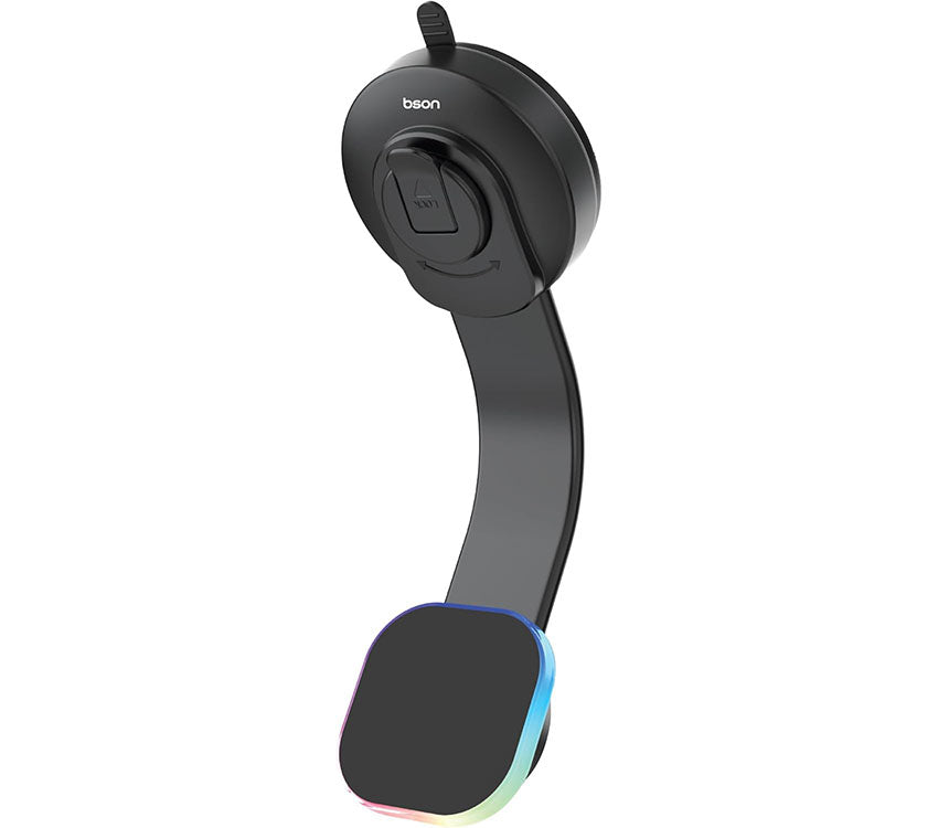 BSON WIRELESS LED PHONE HOLDER – 15W Fast Wireless Charging, MagSafe Compatible, 360° Rotation, Strong Suction, One-Hand Operation, USB-A to Type-C Cable Included