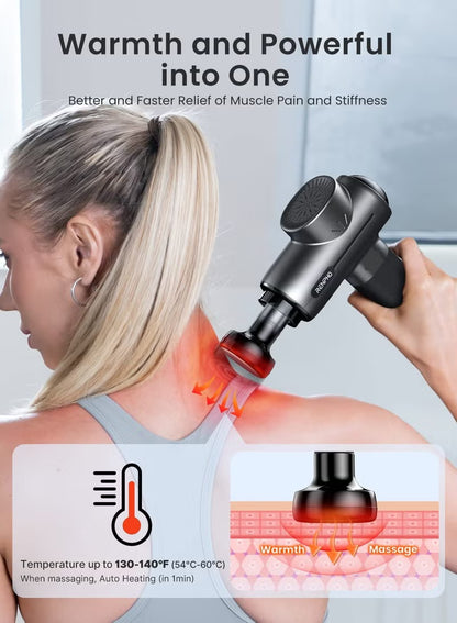 RENPHO Active Massage Gun with Heat, Percussion Muscle Massage Gun for Athletes, Handheld Deep Tissue Massager with 3200rpm, 5 Massage Head, 5 Speed, Carry Case, Body Muscle Massager Gun, Light Black
