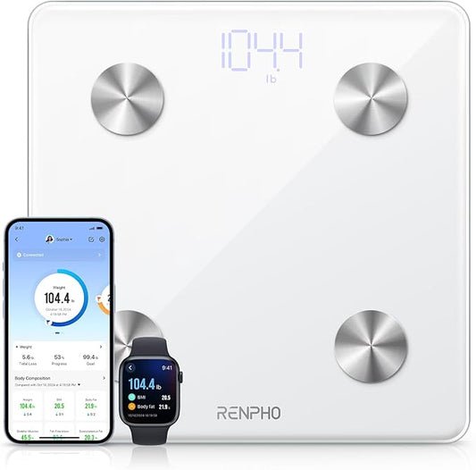 RENPHO Smart Scale for Body Weight Health Analyzer With Smart App 4 high sensitive electrodes 13 Body Composition WHITE