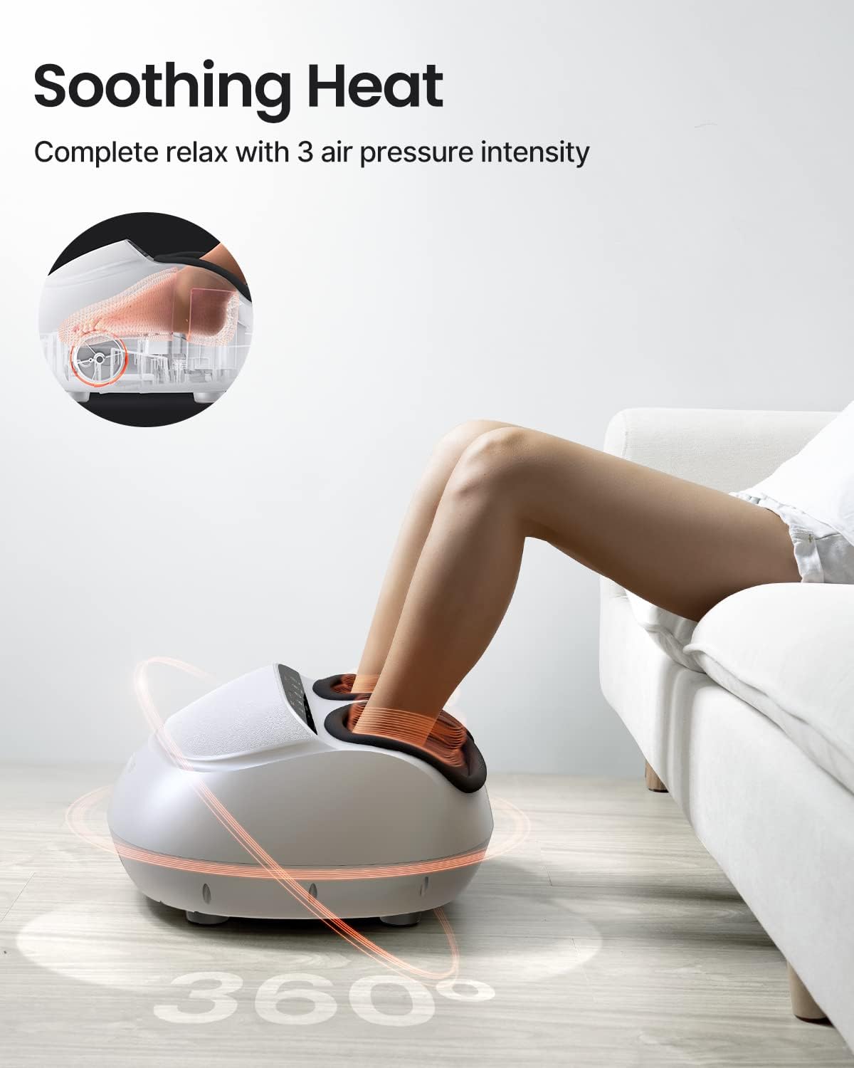 RENPHO Foot Massager Machine with Heat, Shiatsu Massager Deep Kneading, Air Compression - Panel Control (White)