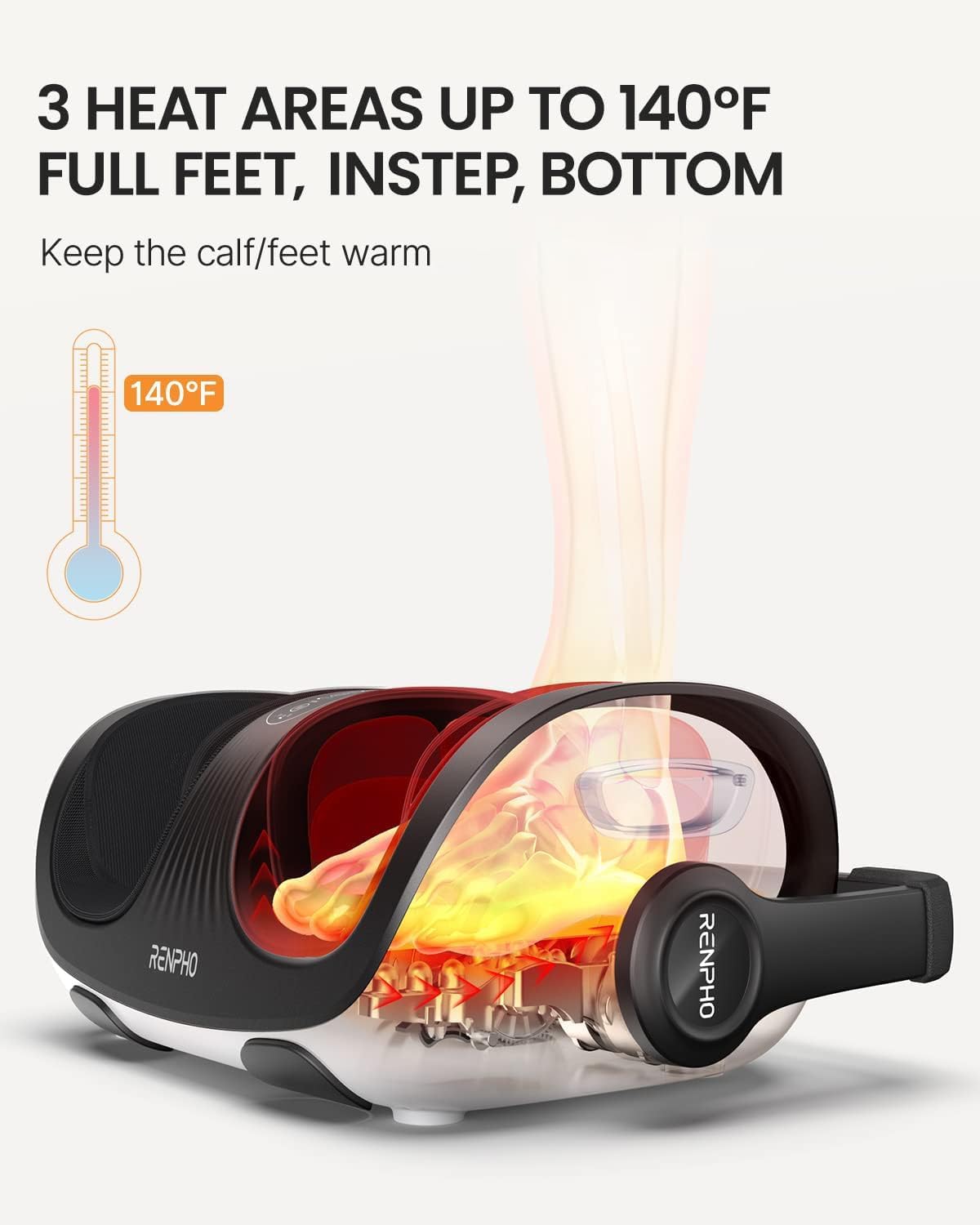 RENPHO Foot Massager Machine, Shiatsu Foot and Calf Massager with Heat and Remote, Deep Kneading and Rolling Calf and Leg Massage with Handle, Fits up to US Men Feet Size 14, for Home and Office