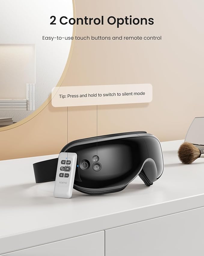 RENPHO Eye Massager with Heat & Bluetooth Music, Rechargeable Eye Care Machine with 5 Modes With Remote