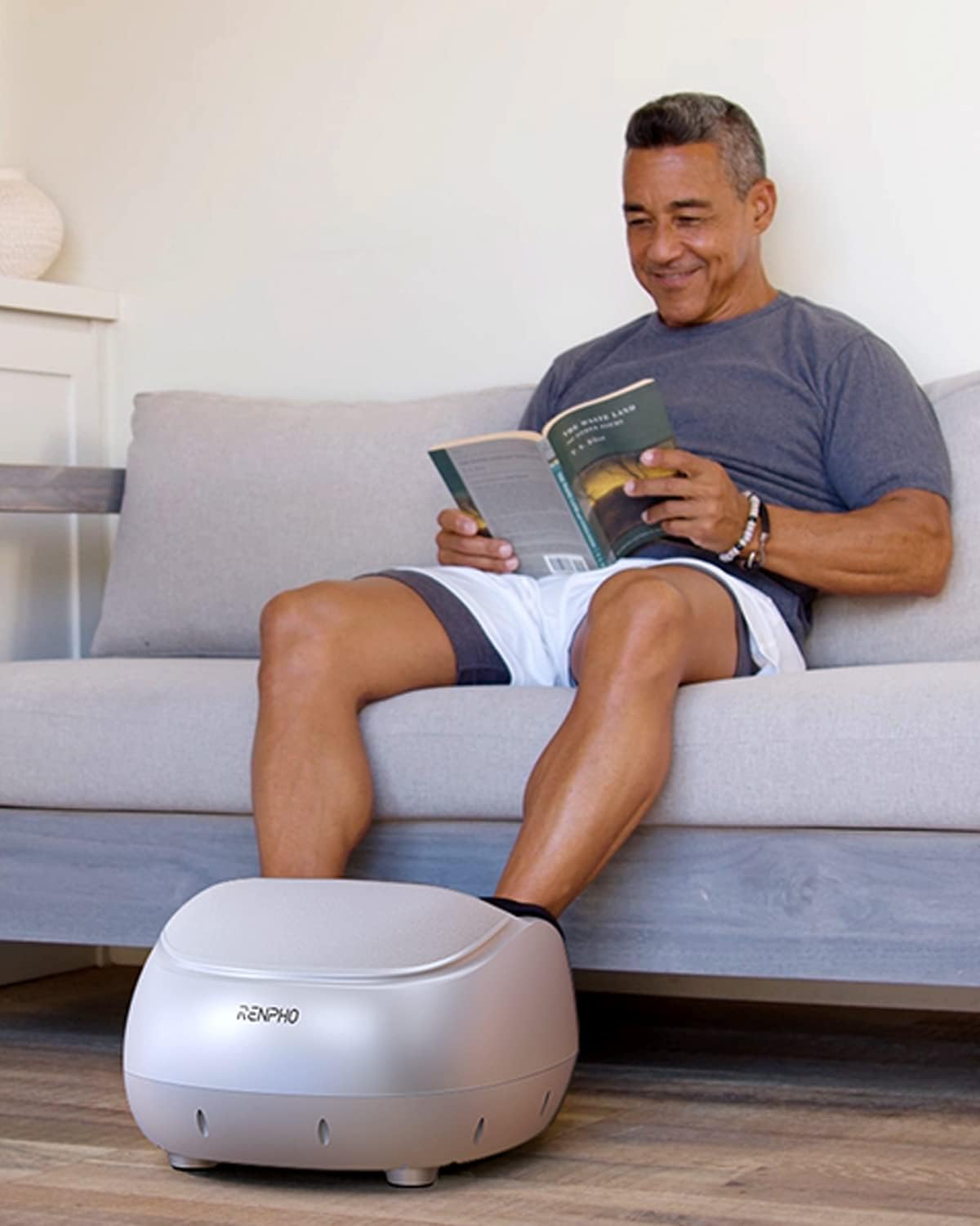RENPHO Foot Massager Machine with Heat, Shiatsu Massager Deep Kneading, Air Compression - Panel Control (White)