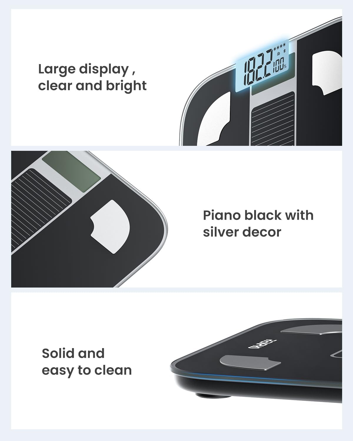 RENPHO Scale for Body Weight, Battery-Free Solar Power Digital Bathroom Smart Scale Bluetooth Body Fat Scale, Body Composition Monitor with App 400lbs