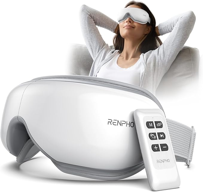 RENPHO Eye Massager with Heat & Bluetooth Music, Rechargeable Eye Care Machine with 5 Modes With Remote
