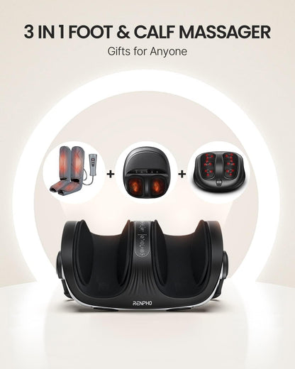 RENPHO Foot Massager Machine, Shiatsu Foot and Calf Massager with Heat and Remote, Deep Kneading and Rolling Calf and Leg Massage with Handle, Fits up to US Men Feet Size 14, for Home and Office