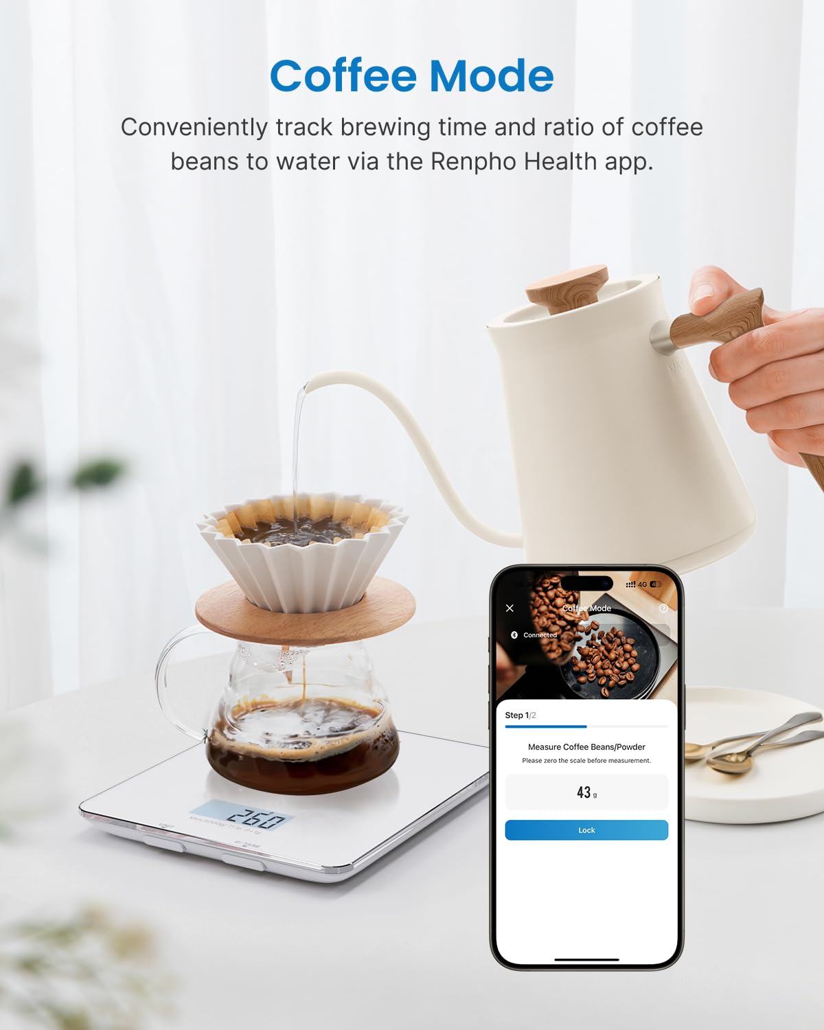 RENPHO Food Scale, Kitchen Scale for Food Ounces and Grams, Smart Cooking Calorie Scale with Timer, Nutritional Analysis with App for Keto Macro Weight Loss, White, 11lb/5kg