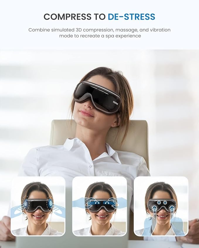 RENPHO Eye Massager with Heat & Bluetooth Music, Rechargeable Eye Care Machine with 5 Modes Black