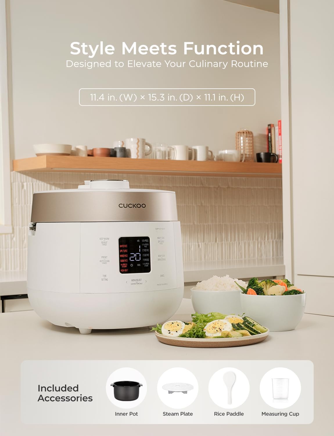 CUCKOO CRP-ST1009FW Twin Pressure Rice Cooker & Warmer, 10-Cup Uncooked/20-Cup Cooked(1.8L)|16 Menu Options|3-Language Voice Guide|Nonstick Inner Pot|Auto Clean|Smart Pressure|Korean Technology| White