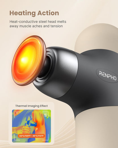 RENPHO Mini Thermal Massage Gun with Heat Function, Mini Massage Gun, Portable Fashionable Percussion Massager, with Coloured Silicone Sleeves, Travel Size with Carry Bag, for Muscle Massage