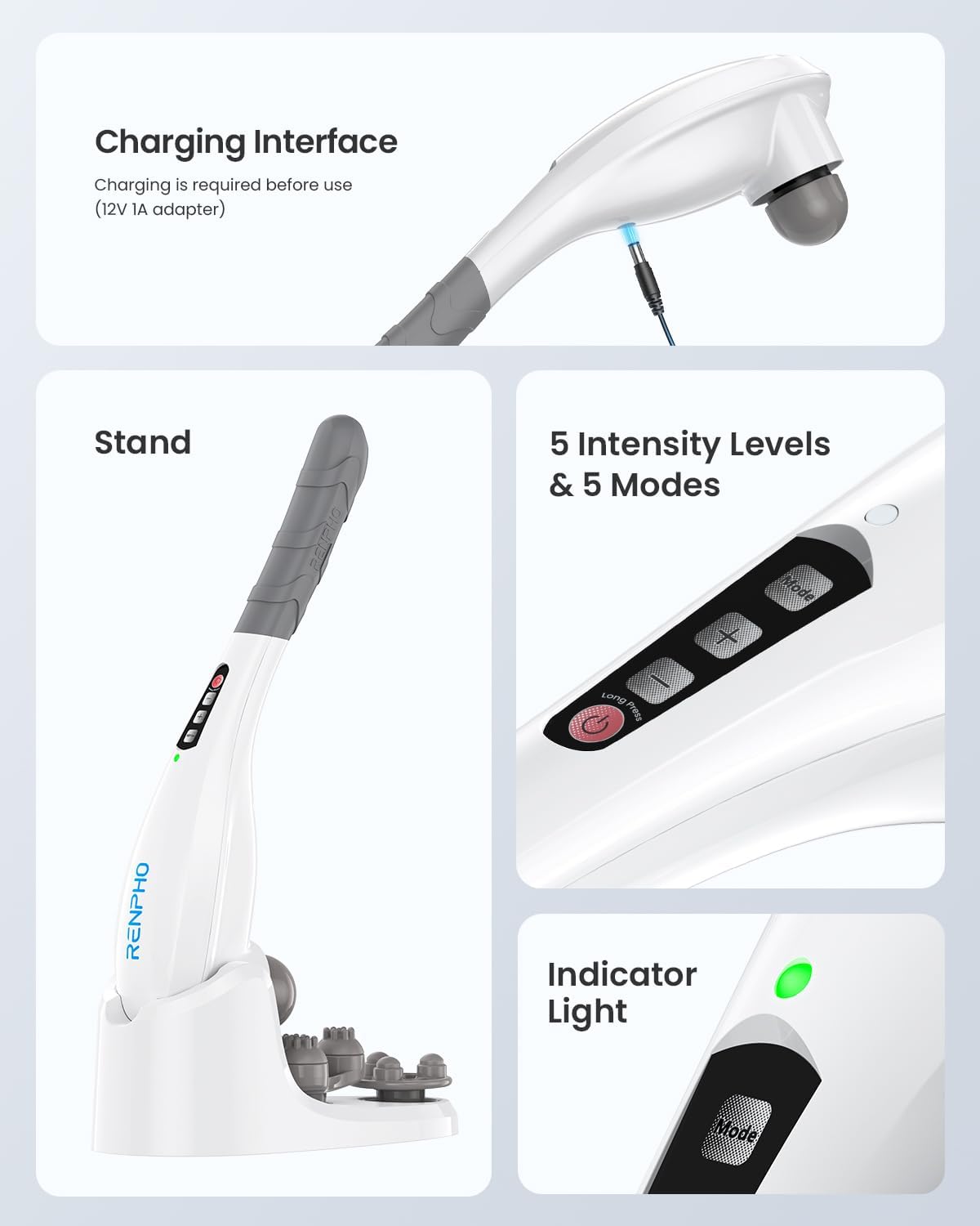 RENPHO Hand Held Deep Tissue Massager for Muscles, Back, Foot, Neck, Shoulder, Leg, Calf Pain Relief-2600mAh Large Capacity Battery Cordless Electric Percussion Full Body Massage with Portable Design
