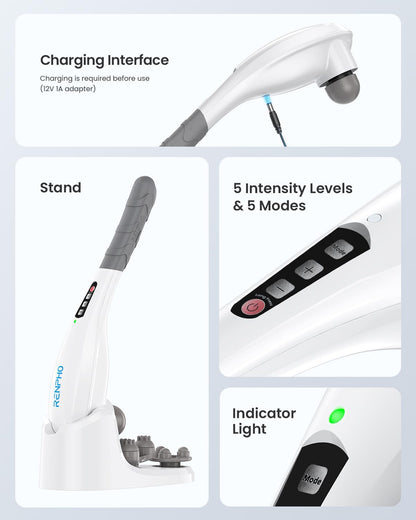 RENPHO Hand Held Deep Tissue Massager for Muscles, Back, Foot, Neck, Shoulder, Leg, Calf Pain Relief-2600mAh Large Capacity Battery Cordless Electric Percussion Full Body Massage with Portable Design