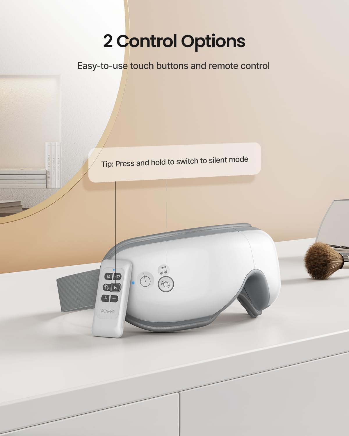RENPHO Eye Massager with Heat & Bluetooth Music, Rechargeable Eye Care Machine with 5 Modes With Remote