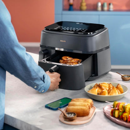 Philips Dual Basket Air Fryer 3000 Series - 2750W, 9L Capacity, 2 Basket Drawers, Touchscreen, Black - NA350/00