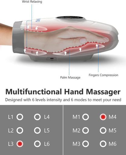 RENPHO Hand Massager with Heat, Cordless Hand Massager Machine with 6 Levels of Massage and Intensity Compression for Palm Wrist Finger Numbness Fatigue Soreness Relief