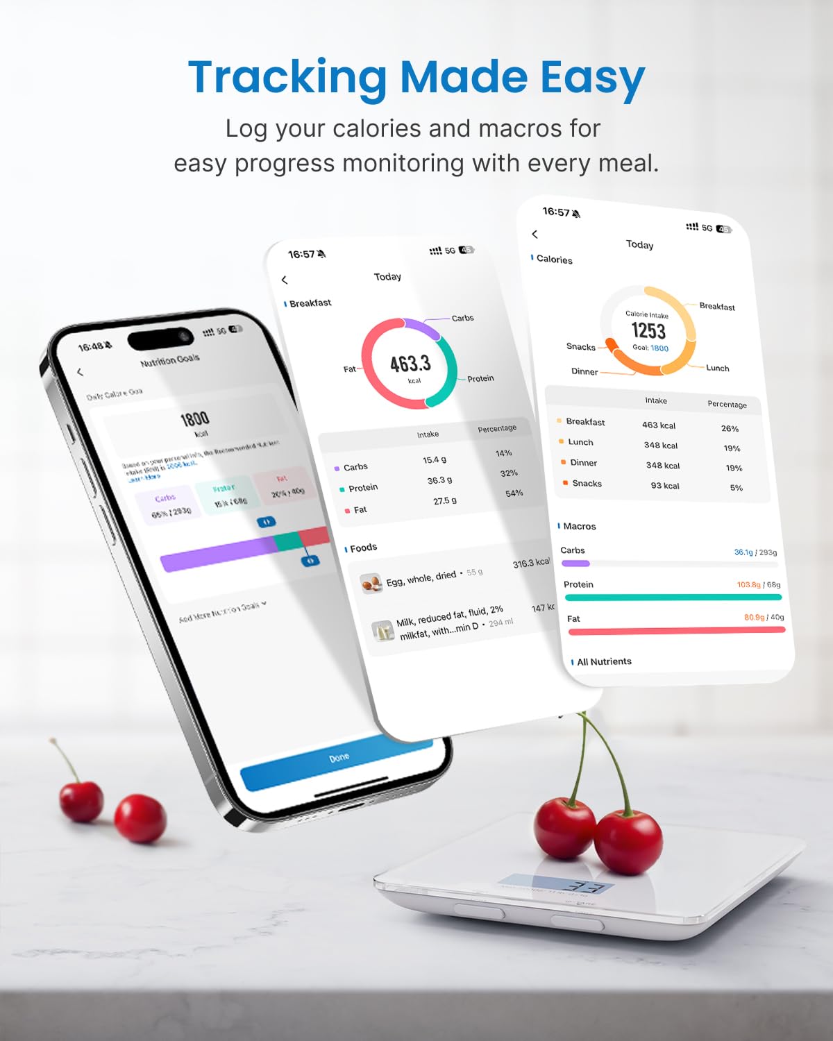 RENPHO Food Scale, Kitchen Scale for Food Ounces and Grams, Smart Cooking Calorie Scale with Timer, Nutritional Analysis with App for Keto Macro Weight Loss, White, 11lb/5kg