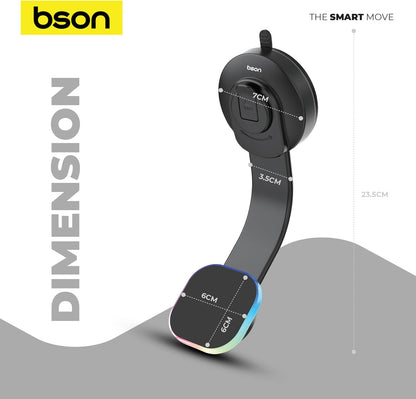 BSON WIRELESS LED PHONE HOLDER – 15W Fast Wireless Charging, MagSafe Compatible, 360° Rotation, Strong Suction, One-Hand Operation, USB-A to Type-C Cable Included