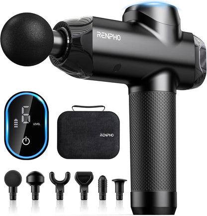 RENPHO R3 Power Upgrade Massage Gun Deep Tissue, 2022 New Percussion Muscle Massage Gun for Athletes, Powerful Portable Electric Handheld Deep Tissue Massager Gun, LED Touch Display, Black