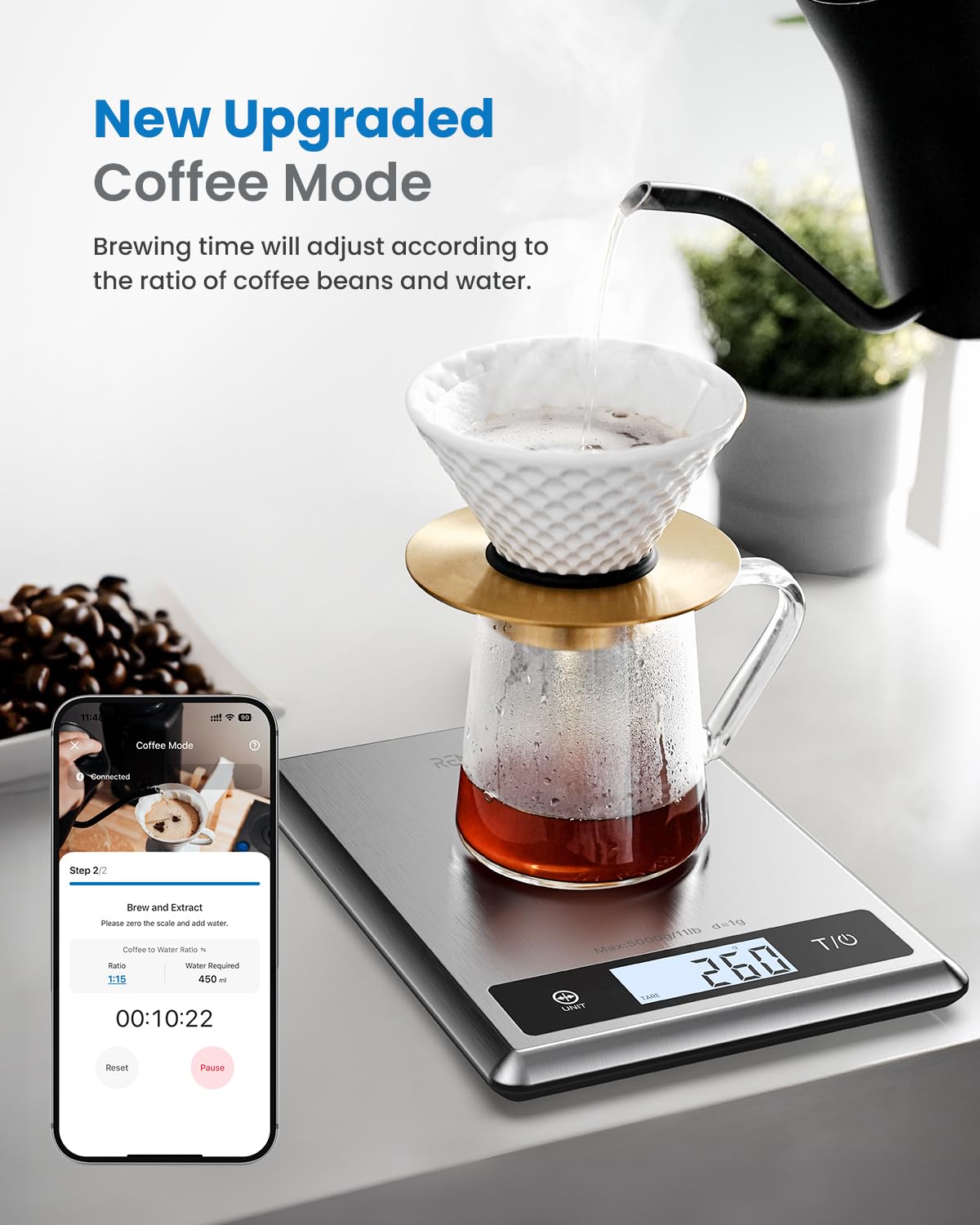 RENPHO Smart Food Scale, Digital Kitchen Scale for Food Ounces and Grams, Coffee Weight Scale with Nutritional Calculator APP for Keto, Macro, Calorie, Weight Loss, Precise Graduation, Stainless Steel