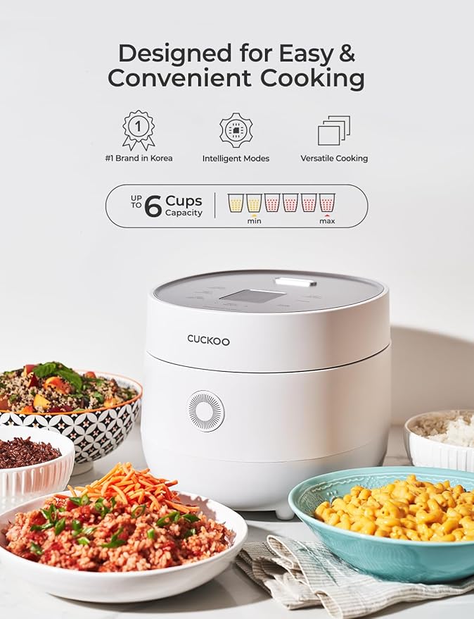 CUCKOO CR-0675F Micom Rice Cooker 6-Cup (1.08L), 13 Cooking Functions: White Rice, Brown Rice, Quinoa, Oatmeal & More | Touch Screen | Nonstick Inner Pot | Smart Cooking | Korean Technology – White