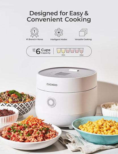 CUCKOO CR-0675F Micom Rice Cooker 6-Cup (1.08L), 13 Cooking Functions: White Rice, Brown Rice, Quinoa, Oatmeal & More | Touch Screen | Nonstick Inner Pot | Smart Cooking | Korean Technology – White