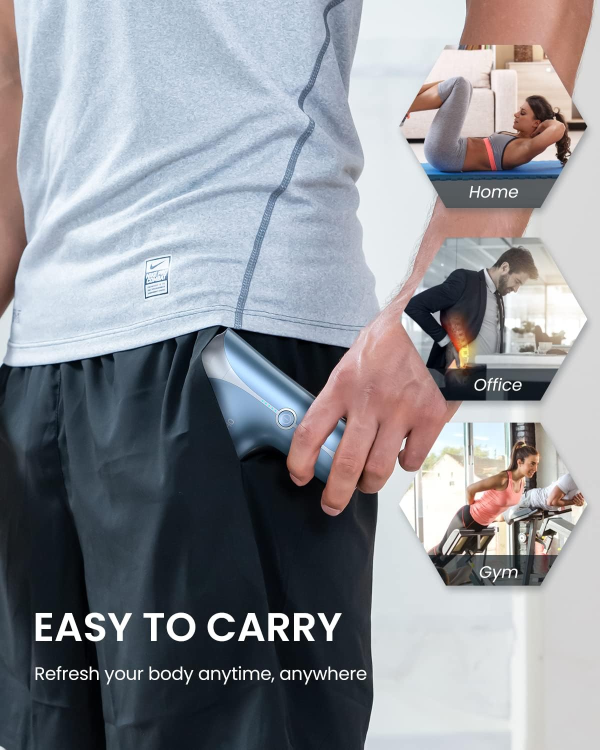 RENPHO Handheld Portable Electric Body Massager，Deep Tissue Percussion Muscle Massage Gun for Athletes with 5 Speeds, Ultra Small & Quiet Massagers for Home Office Gym Blue