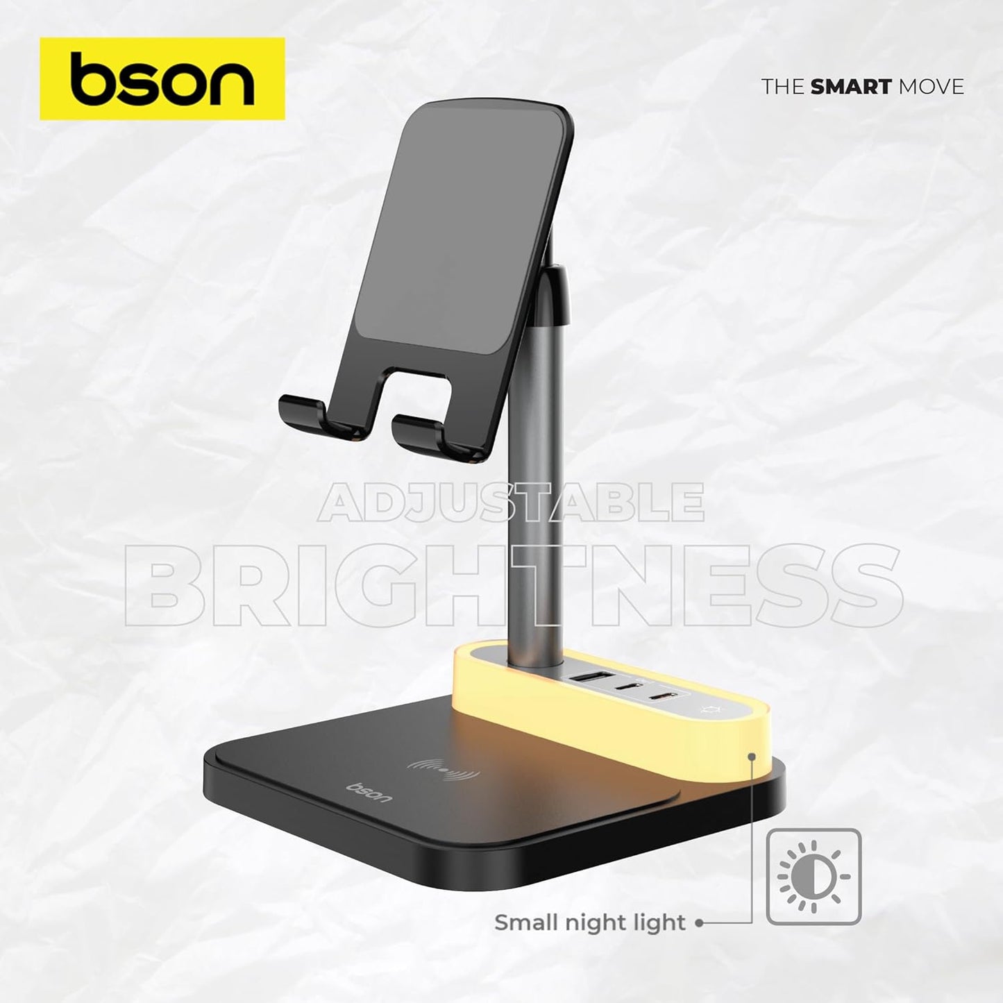 BSON WIRELESS POWER DECK - 4 CHARGING PORTS WITH 15W FAST QI WIRELESS CHARGING , ADJUSTABLE BRIGHTNESS & HEIGHT, MULTIFUNCTION DEVICE WITH SAFETY PROTECTION AND SMART CLIP COMPATIBILITY