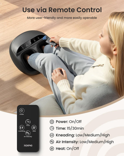 RENPHO Foot Massager Machine with Heat, Shiatsu Massager Deep Kneading Therapy Black