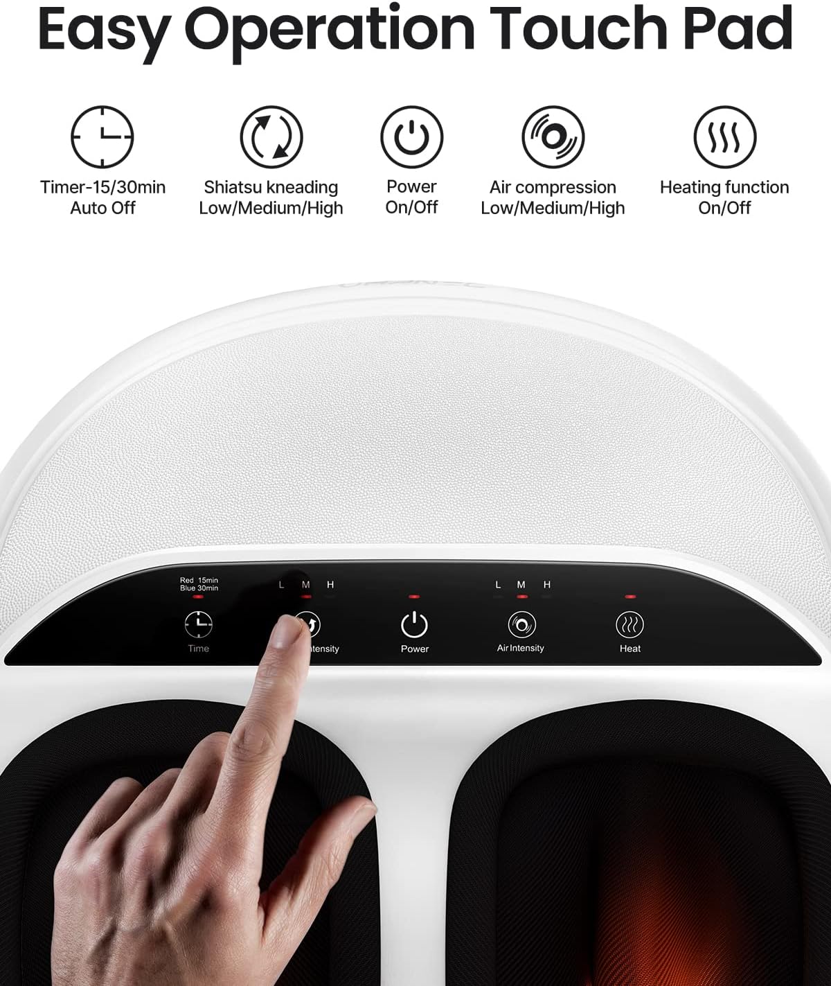 RENPHO Foot Massager Machine with Heat, Shiatsu Massager Deep Kneading, Air Compression - Panel Control (White)