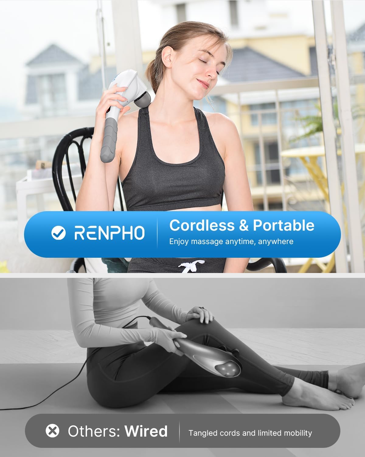 RENPHO Hand Held Deep Tissue Massager for Muscles, Back, Foot, Neck, Shoulder, Leg, Calf Pain Relief-2600mAh Large Capacity Battery Cordless Electric Percussion Full Body Massage with Portable Design