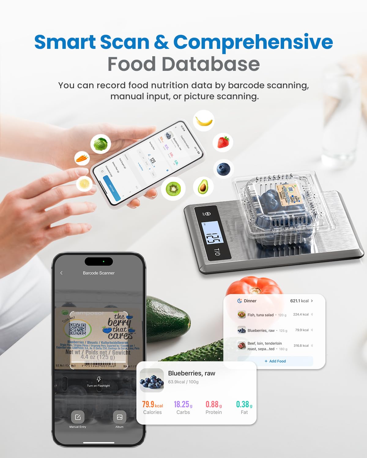 RENPHO Smart Food Scale, Digital Kitchen Scale for Food Ounces and Grams, Coffee Weight Scale with Nutritional Calculator APP for Keto, Macro, Calorie, Weight Loss, Precise Graduation, Stainless Steel