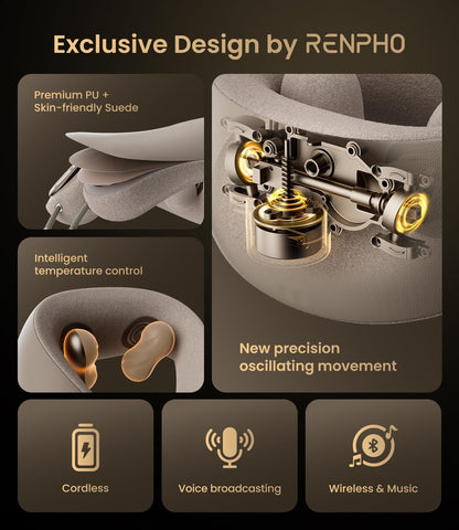 RENPHO Neck Massager with Heat [2025 Upgraded], 6D Cordless Neck Massager for Pain Relief Deep Tissue, Kneading Neck Massage, Portable Heated Neck Massager, Gifts for Women Men Mom Dad